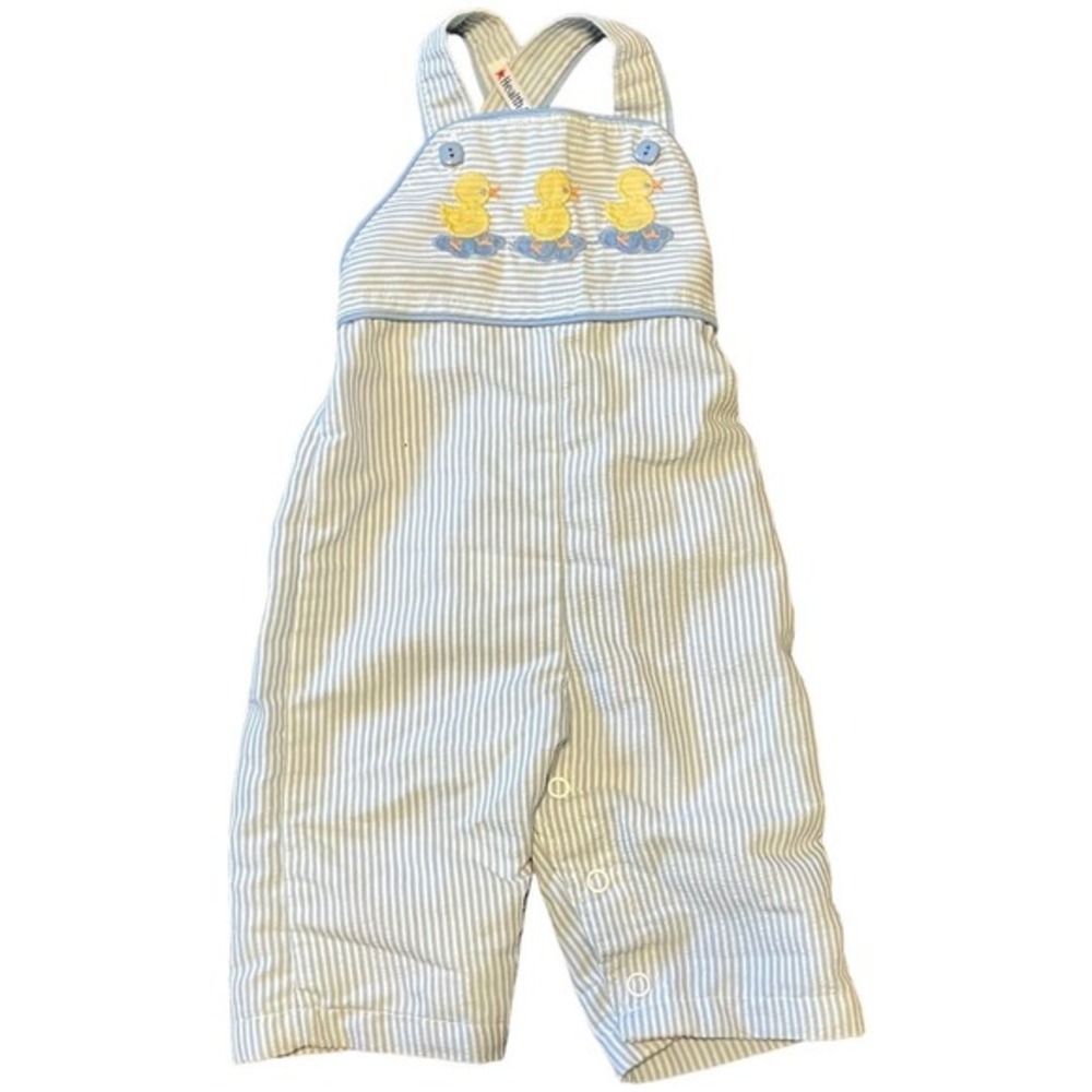 Healthtex Vintage Blue Seersucker Duck Embroidered Smocked Overall Size 3M